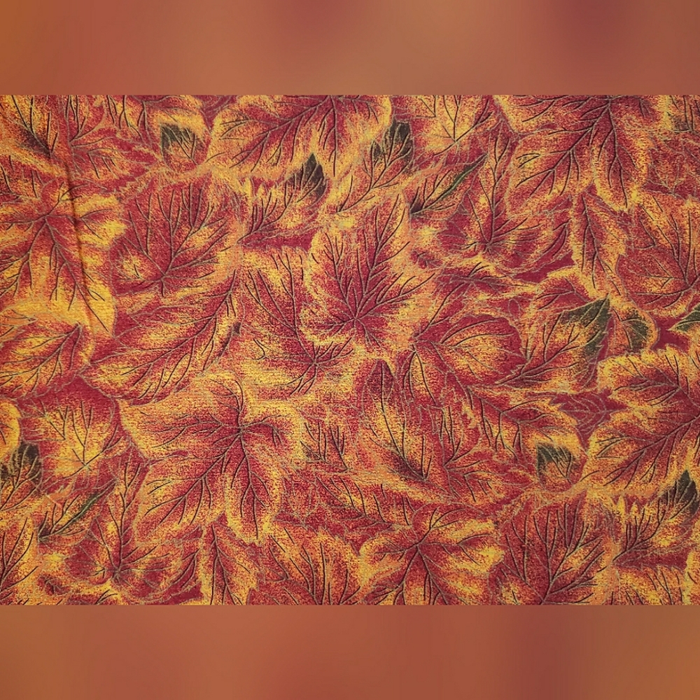Fall Leaves With Gold Trim Fabric, Approx 56" x 44", New